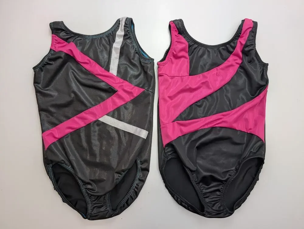 2 Dancina Girls Gymnastics Dance leotard Size 12 Black Pink